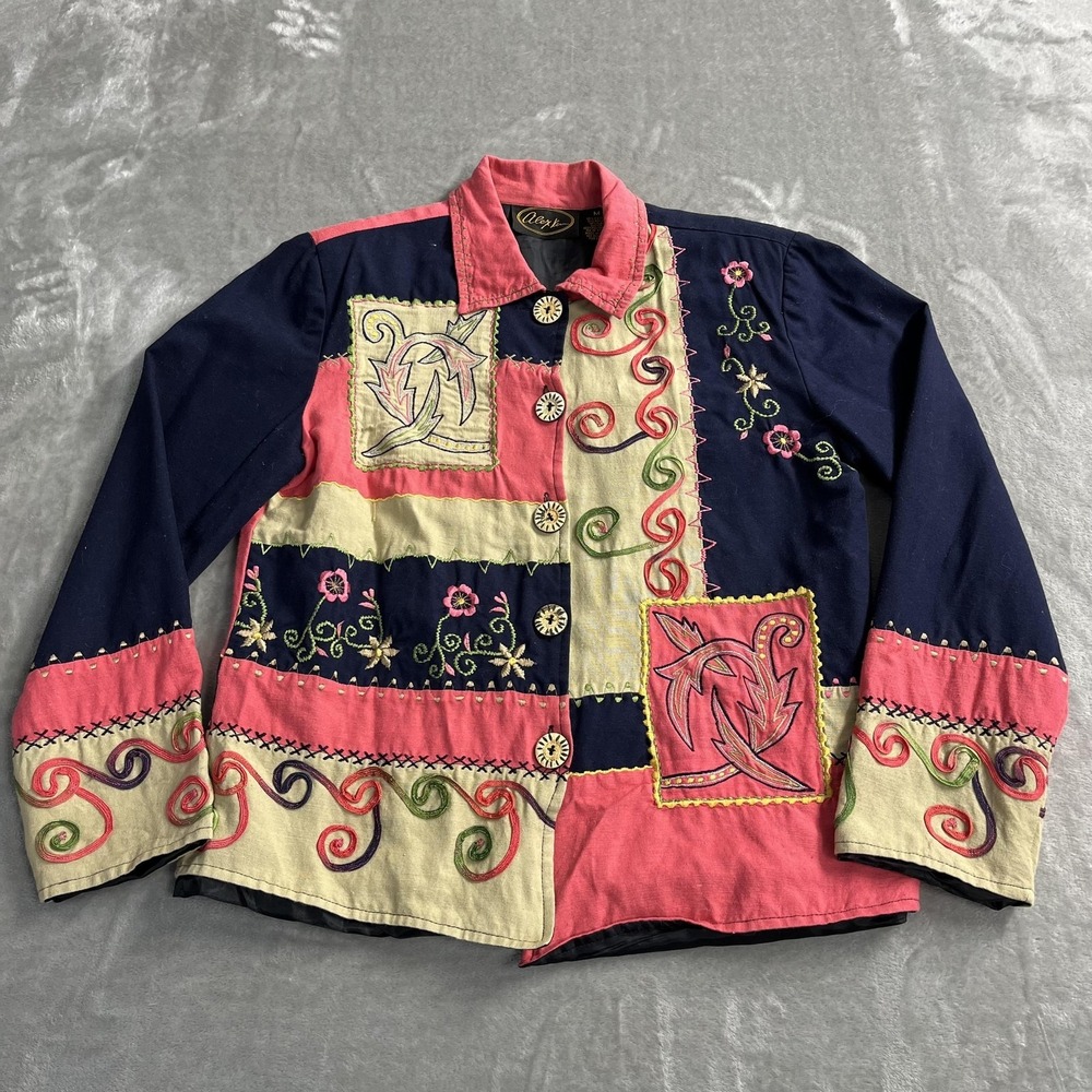 VTG Alex Jacket Medium Multicolor Embroidered Patchwork Boho‎ Floral Hippie 90s